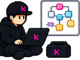 Pixel-art rider sitting on the ground with a laptop.