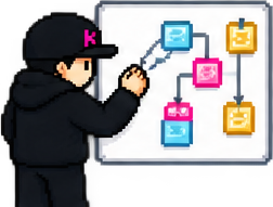Rider studying an architecture diagram on a whiteboard.